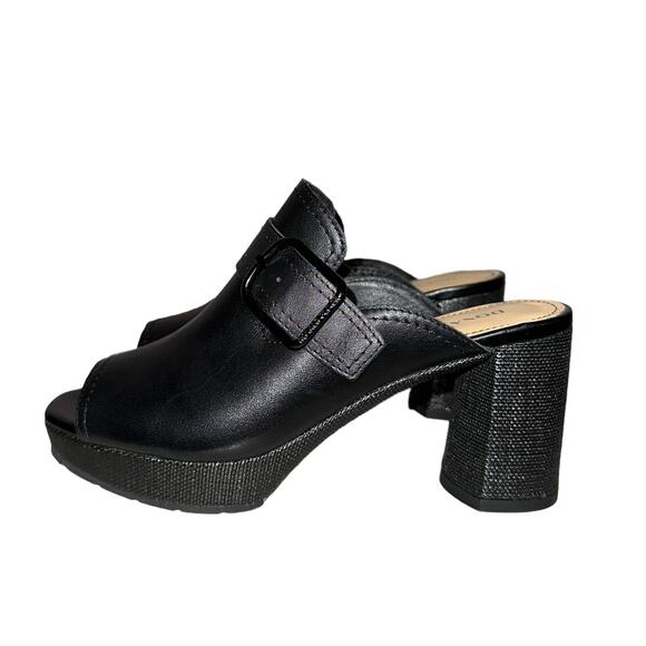 Donald J. Pliner Gramercy Black Leather Square Toe Buckle Slip On Heels Shoes 6 - Picture 4 of 11